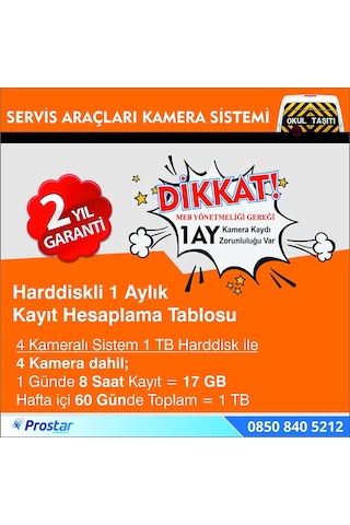 Okul Ve Servis Taşıtları Için 1 Tb Kayıtlı Kamera Set