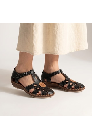 Beety 26016 Hakiki Deri Comfort Kadın Sandalet Siyah