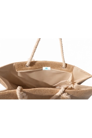 Jüt Tote Çanta - Fermuarlı- 54 34 Cm- Aquatolia - Plaj Çantası Bej