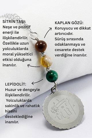 Doğal Taşlı Çelik Allah Lafzı Araba Dikiz Ayna Süsü, Kaplan Gözü,