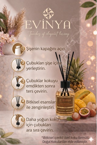 Yellow Melon 100 Ml Bambu Çubuklu Oda Kokusu Ferah Kavun Kokulu Reed Diffuser Vanilla