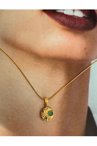 Firüze Taşlı Minimal Paslanmaz Çelik Kararmaz Kadın Kolye Moder Altın