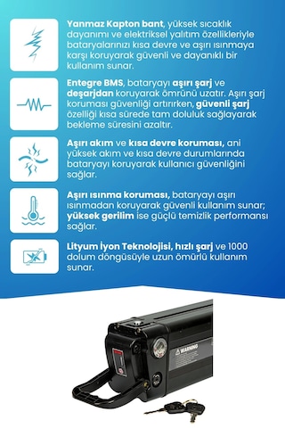 Rks Lesso Pro Uyumlu Batarya Standart Kapasite 36v 10ah Güçlendirilmiş Elektrikli Bisiklet Bataryası Siyah