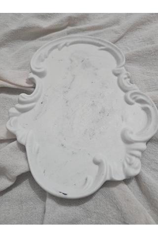 Taş Tozu El Yapımı Nişanlık Sunumluk Ve Mumluk Tepsi Şık Dekoratif Tasarım 30x23 Cm - Siyah Siyah