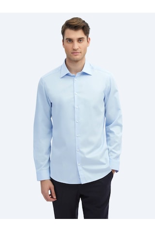 Kip Koyu Mavi Düz Slim Fit Dokuma Klasik %100 Pamuk Gömlek
