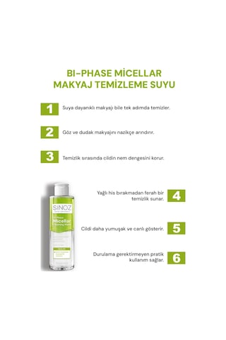 Sinoz Çift Fazlı Micellar Makyaj Temizleme Suyu 200 ML