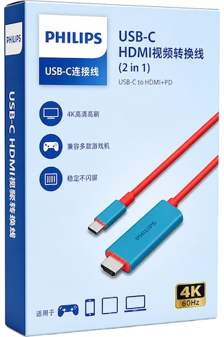 Philips Swr1650y/93 Usb-c To Hdmı 4k 60hz Adaptör Kablo + 100w Pd Şarj Desteği 2'si 1 Arada