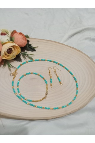 Mavi Sedef Kolye, Bileklik Ve Küpe Takı Seti Mavi