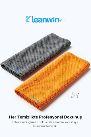 Lucid Mikrofiber Araba Cam Bezi 50x70 Cm 240 Gsm Turuncu & Gri Cam Silme Ve Kurulama Bezi