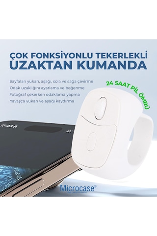 Microcase Tiktok Yüzüğü Bluetooth Akıllı Uzaktan Kumanda Sayfa Çevirici Video Kaydırma Parmağı Şarjlı Kumanda - Al5766 Beyaz