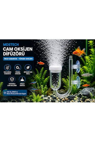 Cam Akvaryum Oksijen Difüzörü Vantuzlu Hava Taşı Nano Air Stone İnce Kabarcık Üreten Balık Tankı O2 Difüzörü