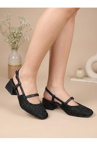 Nesilshoes Nesil Shoes Pine 2023 Siyah Topuklu Örgü Kadın Sandalet