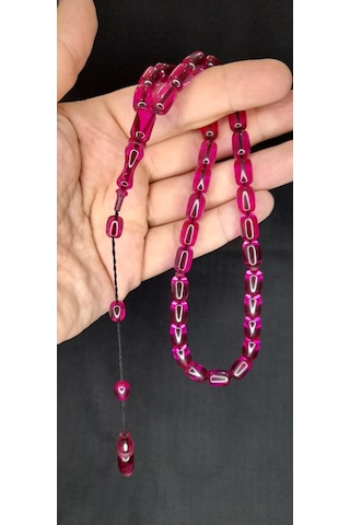 Ateş Kehribar Tesbih Pembe Renk Kapsül Kesim T-380