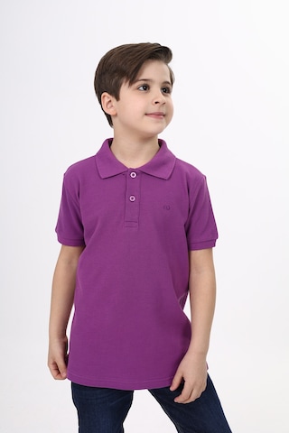 Toontoy Kids Toontoy Unisex Polo Yaka Düğmeli Uzun Kısa Tişört Mor