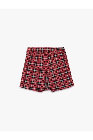 Koton Ekose Desenli Kalp Baskılı Şort Etek Kırmızı Ekose 6wkg40025ak Kırmızı Ekoseli