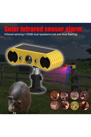Mufunye Güneş Enerjili Hayvan Kovucu N911w Sarı: İki Dalga Sensörlü, Akşam/gündüz Ses-ışık Alarmı, Yaban Domuzu, Tilki Vb. Engelle Destek Aparatıyla