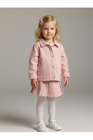 Zekids Kız Bebek Kalp Detaylı Cepli Düğmeli Ceket-16903 Pembe