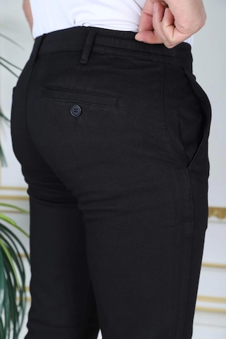 Phantom Jeans Erkek Siyah Slim Fit Esnek Likralı Armürlü Keten Pantolon Bağcıklı Kemerli Beli Lastikli Şık Pantolo Siyah