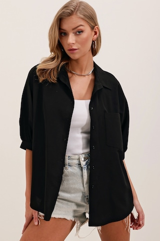 Bigdart 20213 Oversize Kısa Kol Basic Gömlek - Siyah 001
