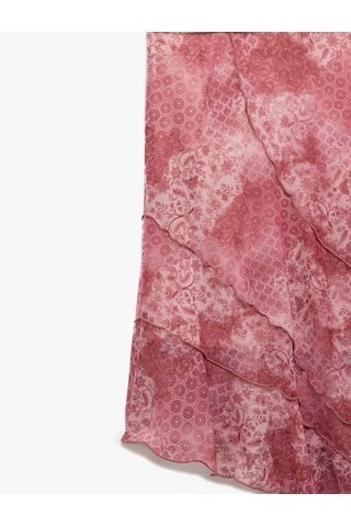 Koton Asimetrik Katlı Slim Fit Tül Midi Etek Pembe Desenli 5sal70093ık Pembe Desenli Çok Renkli