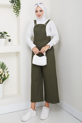 Gülru Cepli Gabardin Tulum 1587 - Haki Haki