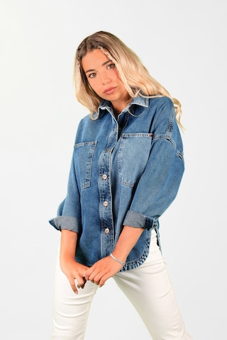 Oversize Kadın Jean Ceket Mavi