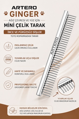 Artero Ginger Ağız Çevresi Ve Yüz İçin Mini Köpek Tarağı