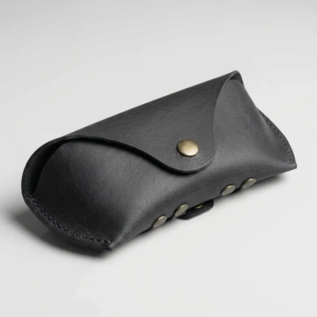 %100 Hakiki Deri El Dikişi Çıtçıtlı Gözlük Kılıfı 16x7 Cm Antrasit