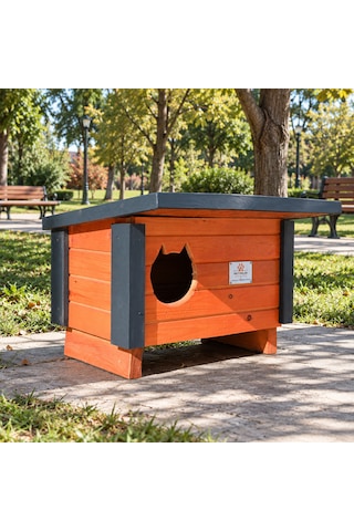 Ahşap Kedi Evi Tek Yuvalı Dış Ortam