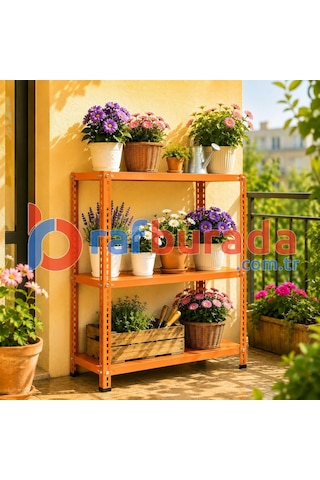 3 Katlı Renkli Dekoratif Çelik Raf - Çiçeklik Rafı, Ofis Rafı 0,70 Mm Kırmızı-59x60 Cm-150 Cm