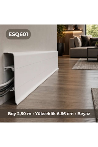 Esquero Kablo Kanallı PVC Süpürgelik 250 cm, Açılabilir Kapaklı, Beyaz, ESQ601