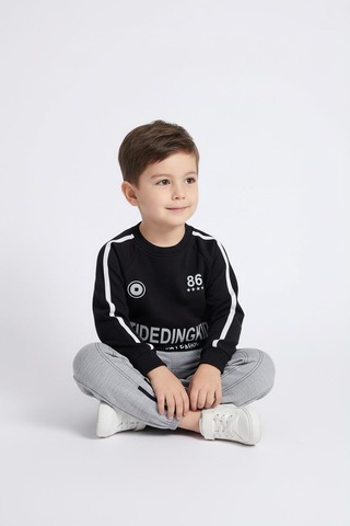 Baskılı Sweat Şeritli İkili Takım Siyah