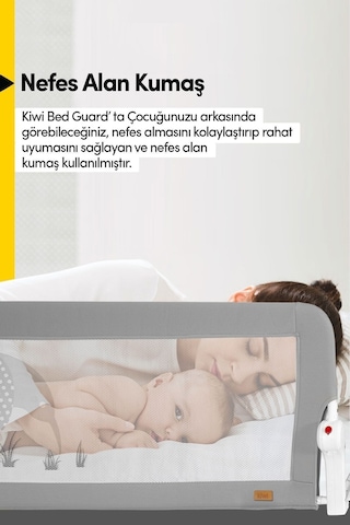 Kiwi Çocuk Yatak Koruyucu Bariyeri Ve Yatak Korkuluğu, Ekstra Dolgulu Kumaş Bed Guard 150x65