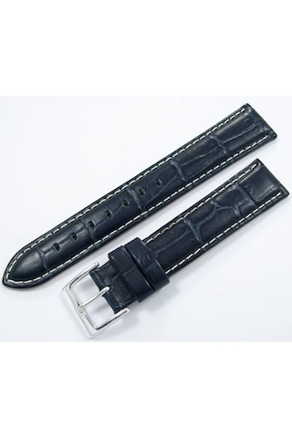 First Deri Saat Kayışı 20Mm Koyu Lacivert Saat Kordonu Beyaz Diki