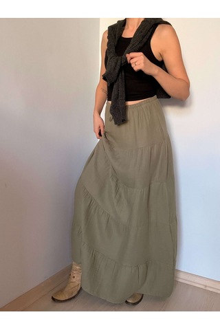 Ali Butik Haki Önü Bağlamalı Müslin Etek Haki