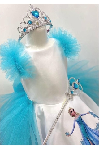 Elsa Model Etek Baskılı Kız Çocuk Doğumgünü Elbise & Parti Kostüm