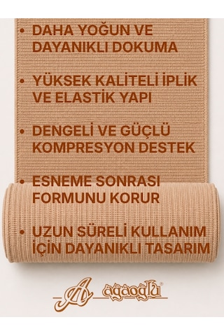 Premium Elastik Bandaj 20 Cm, Cırt Bantlı, Metal Kopçasız, 4,5 Metreye Kadar Uzar, Yoğun Dokuma, Güçlü Kompresyon Desteği Bej