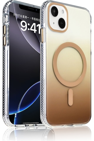 Apple Uyumlu iPhone 15 Kılıf M-safe Şarj Özellikli Transparan Renk Geçişli Zore Toros Kapak Gold