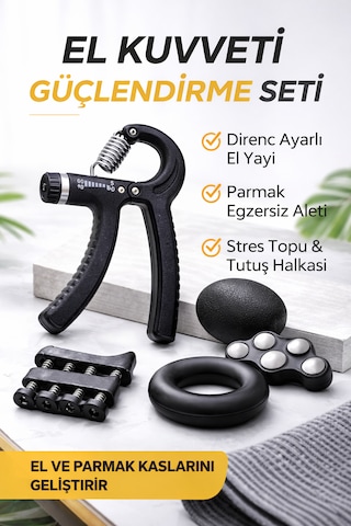 Teknoeser 5 Li El Kuvveti Güçlendirme Seti Ayarlanabilir Hand Parmak Egzersiz Aleti Stres Topu Tutma Halkası Siyah
