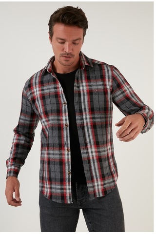 Buratti Ekoseli Uzun Kollu Slim Fit Kışlık Erkek Gömlek Cf21W112844 Gri