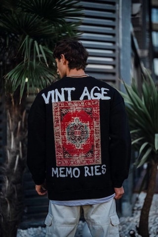 Mbb E-ticaret Erkek Bisiklet Yaka 3 İplik Pamuklu Baskılı Sweatshirt - Siyah