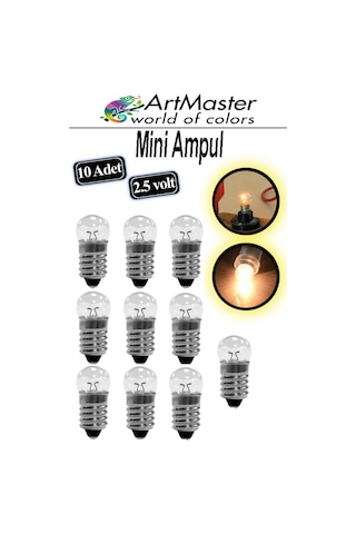 Mini Ampul 2.5 Volt 10 Adet Okul Sınıf Elektrik Devre Küçük Elektrik Deney Ampulü 2.5 Volt Deney Ampulü Küçük Boy