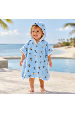 Lassig Uv Korumalı Plaj Çocuk Panço Crocodile Sky Blue Mavi