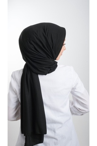 Hürrem Bone Siyah Pratik Hazır Geçmeli Tesettür Şal Örme Kumaş Sade 2118_01