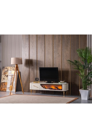 Umay Tv Sehpa 170cm Beyaz+gold Beyaz