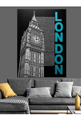 London Big Ben Yazısı Dekoratif Kanvas - Mdf Ahşap Tablo
