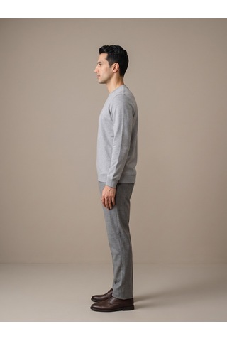 Maccali Erkek Gri Melanj İki İplik Bisiklet Yaka Sweatshirt