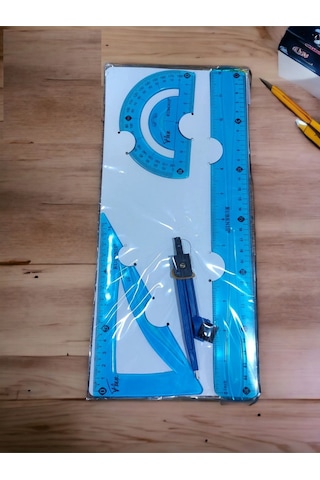 Kırılmaz Cetvel Seti 30 Cm Pergel İletki Gönye Cetvel Plastik Flexible Geometri Seti Mavi