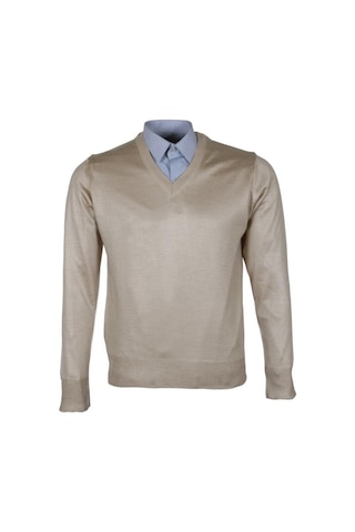 Erkek Yünlü Kazak V Yaka Normal Klasik Kesim Krem Renk Rar00815