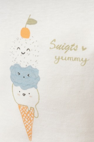 %100 Pamuklu Ice Cream T-shirt Ekru